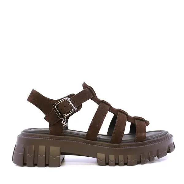 Sandale chunky femei Enzo Bertini maro din piele întoarsă 1391DS8972VM