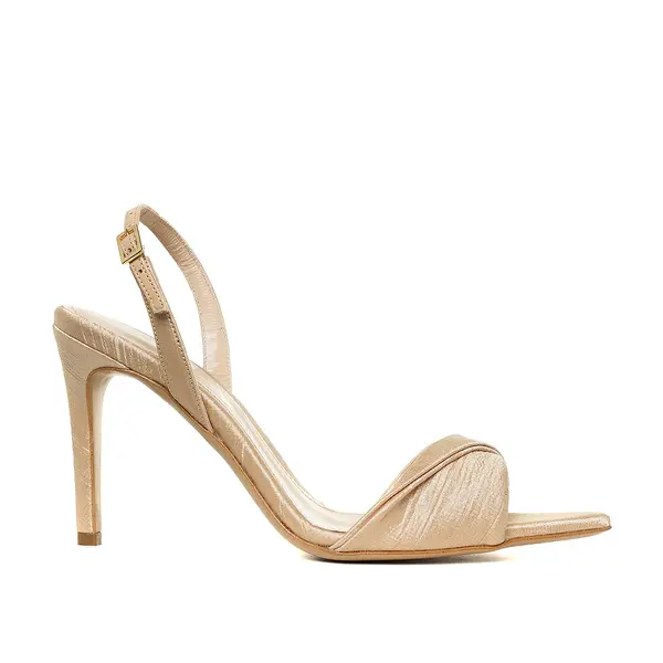 Sandale Cleo Satin Texturat, Varf Ascutit, Nude-Auriu - 38 / 8 cm