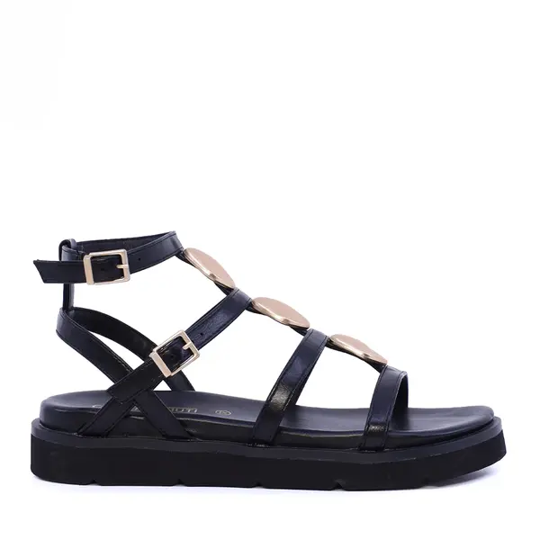 Sandale cu barete multiple Benvenuti negre cu accesorii metalice 3931DS2365N