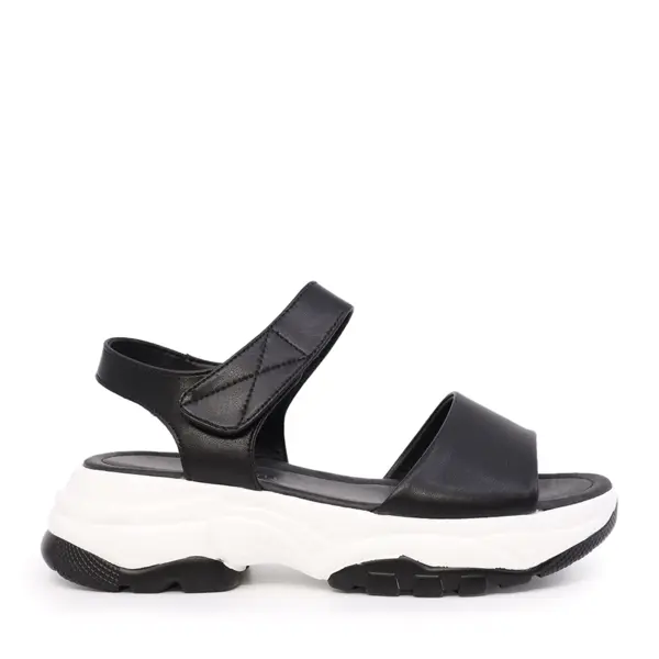 Sandale cu linii sportive femei Benvenuti negre din piele 1279DS6212N
