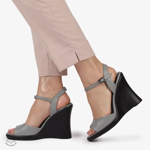 SANDALE CU PLATFORMA DIN PIELE NATURALA CRL1389 GRI