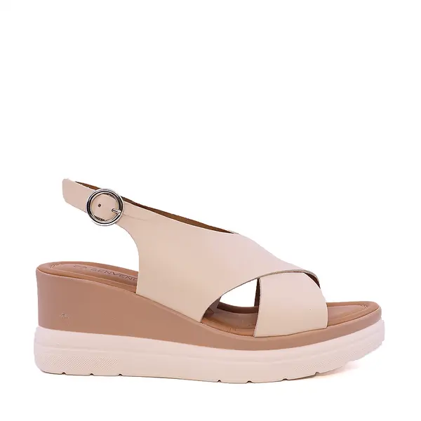 Sandale cu platformă femei Benvenuti bej din piele 2619DS5502BE