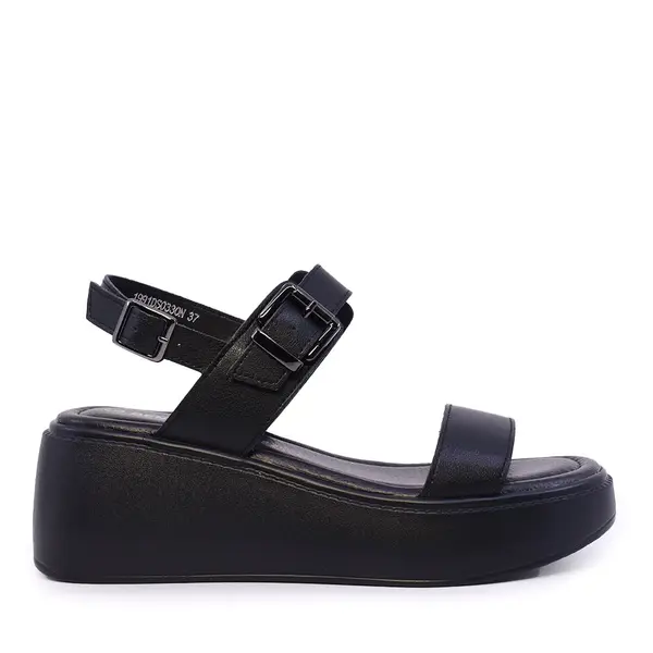 Sandale cu platformă femei Benvenuti negre din piele 1991DS0330N