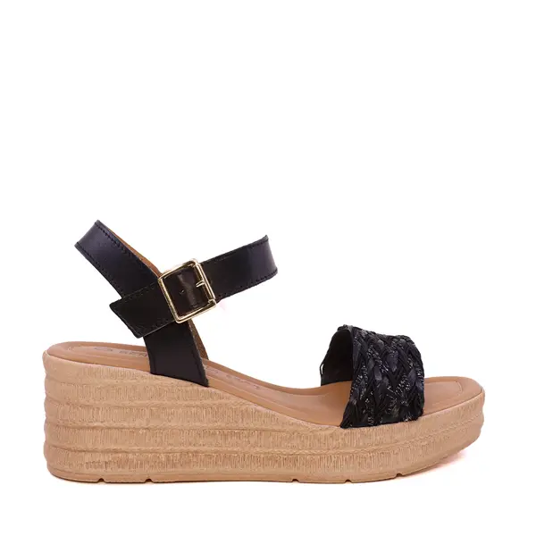 Sandale cu platformă femei Benvenuti negre din piele și textil 2619DS0013N