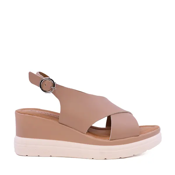Sandale cu platformă femei Benvenuti taupe din piele 2619DS5502TA
