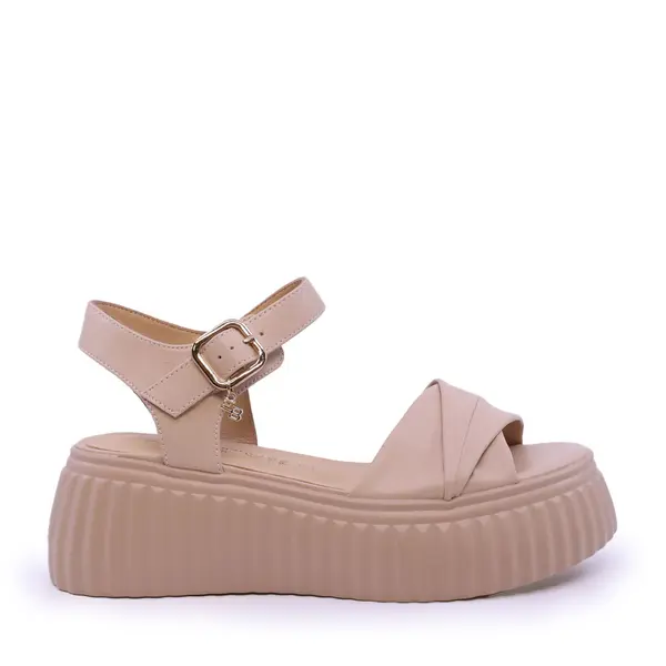 Sandale cu platformă medie femei Enzo Bertini bej din piele 1399DS7221BE