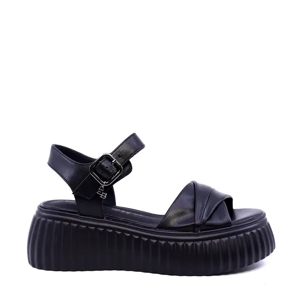 Sandale cu platformă medie femei Enzo Bertini negre din piele 1399DS7221N