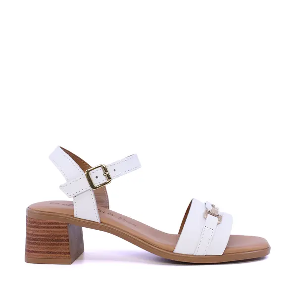 Sandale cu toc mediu femei Benvenuti albe din piele 2611DS3400A