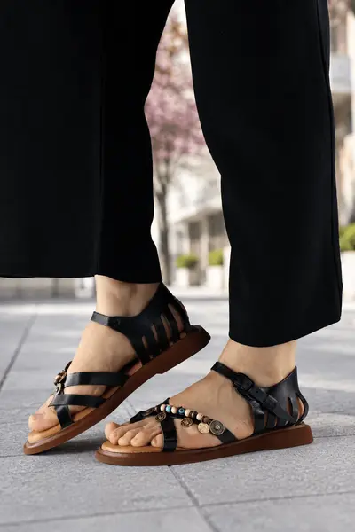 Sandale Dama din Piele cu Margele - IVEL BLACK