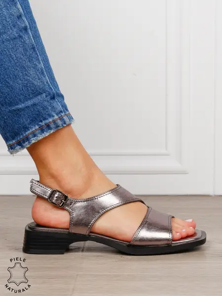 SANDALE dama din piele naturala cu barete CRL1627 Pewter