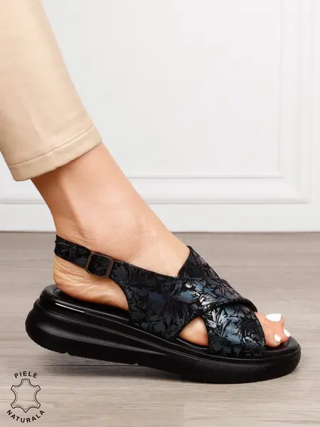 Sandale damă din piele naturală model simplu CRL1653 NEGRU