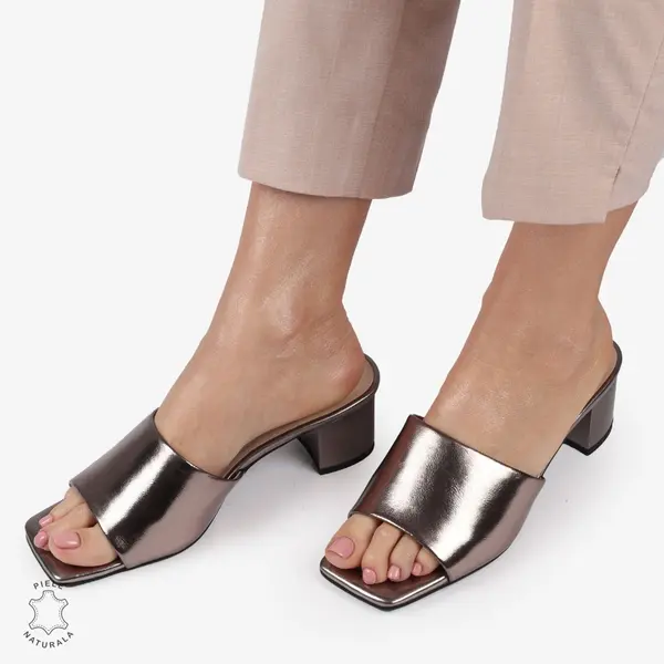 SANDALE ELEGANTE DIN PIELE NATURALA SLIP-ON CRL1392 PEWTER