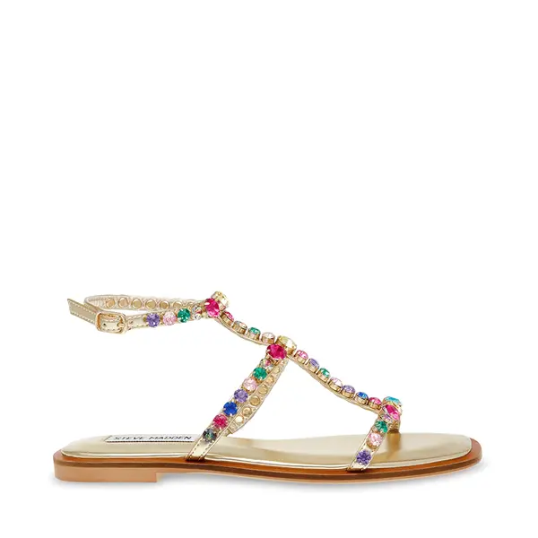 Sandale femei Steve Madden aurii cu pietre colorate și talpă joasă 1467DSSTLUCIAAU