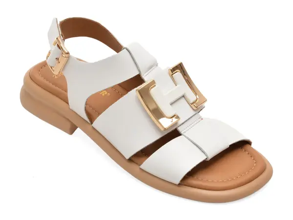 Sandale GOLD DEER albe, 22039, din piele naturala