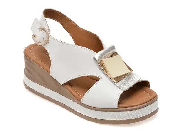 Sandale GOLD DEER albe, 22070, din piele naturala