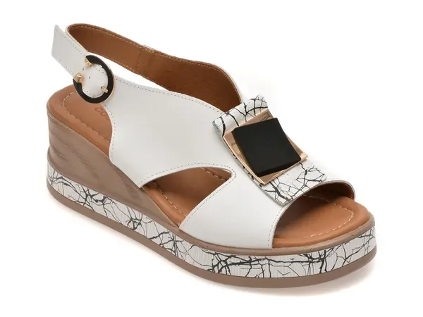Sandale GOLD DEER albe, 22070, din piele naturala
