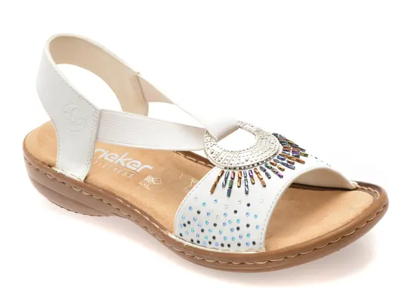 Sandale RIEKER albe, 60880, din piele ecologica