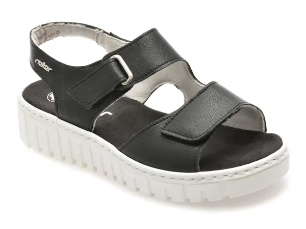 Sandale RIEKER negre, V1382, din piele naturala