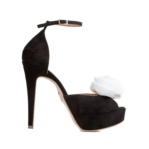 Sandale Rose cu Platforma, Piele Intoarsa, Negru/Alb - 37 / 14 cm - Gros