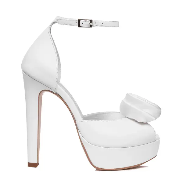 Sandale Rose cu Platforma, Piele Naturala, Albe - 39 / 14 cm - Subtire