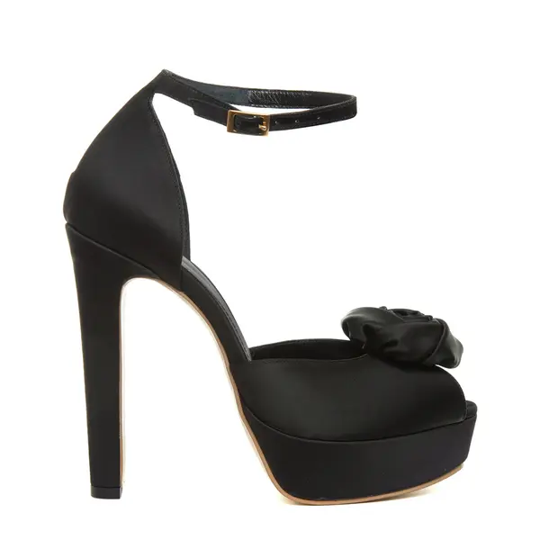 Sandale Rose cu Platforma, Satin Negru - 35 / 14 cm - Gros