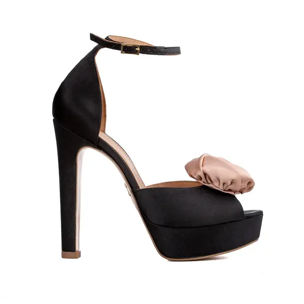 Sandale Rose cu Platforma, Satin Negru/Nude - 38 / 14 cm - Subtire