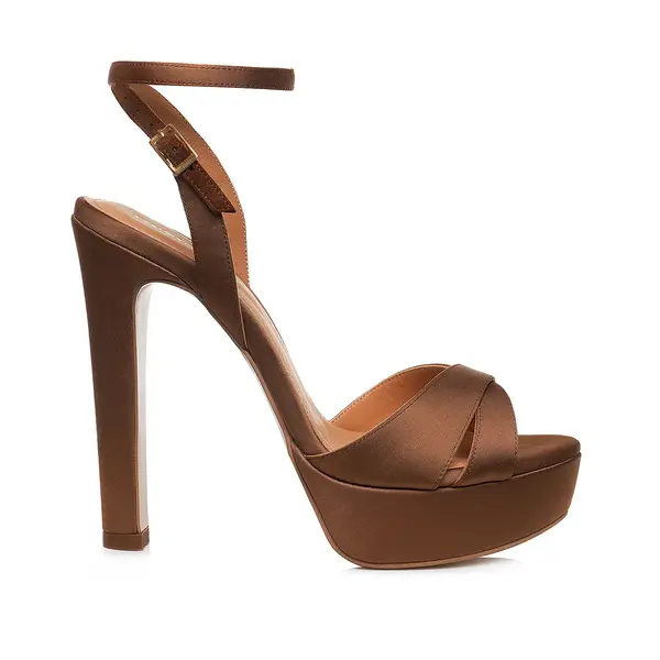 Sandale Sienna cu Platforma, Satin, Mocha Mousse - 39 / 14 cm - Gros