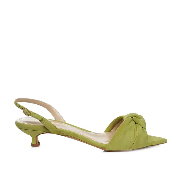 Sandale Sofia Piele Intoarsa, Varf Ascutit, Verde-Fistic - Kitten Heels - 35 / 4 cm