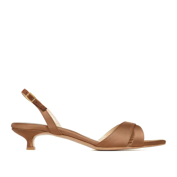 Sandale Thea Satin, Varf Ascutit, Mocha Mousse - Kitten Heels - 40 / 4 cm