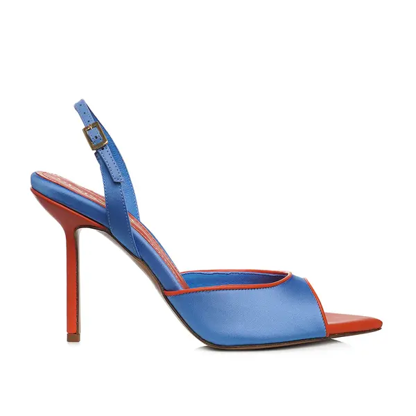 Sandale Vicky Satin-Piele Naturala, Blue/Portocaliu - Premium Collection - 37 / 10 cm