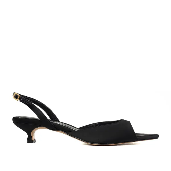 Sandale Vicky Satin, Varf Ascutit, Negre - Kitten Heels - 36 / 4 cm