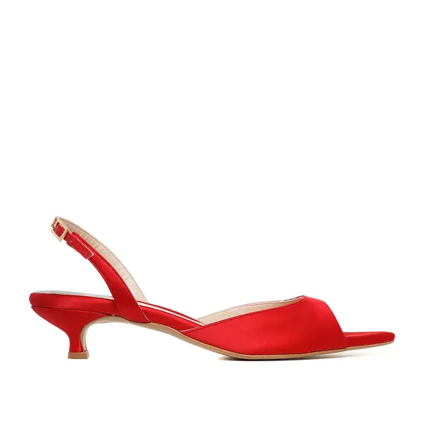 Sandale Vicky Satin, Varf Ascutit, Rosii - Kitten Heels - 38 / 4 cm