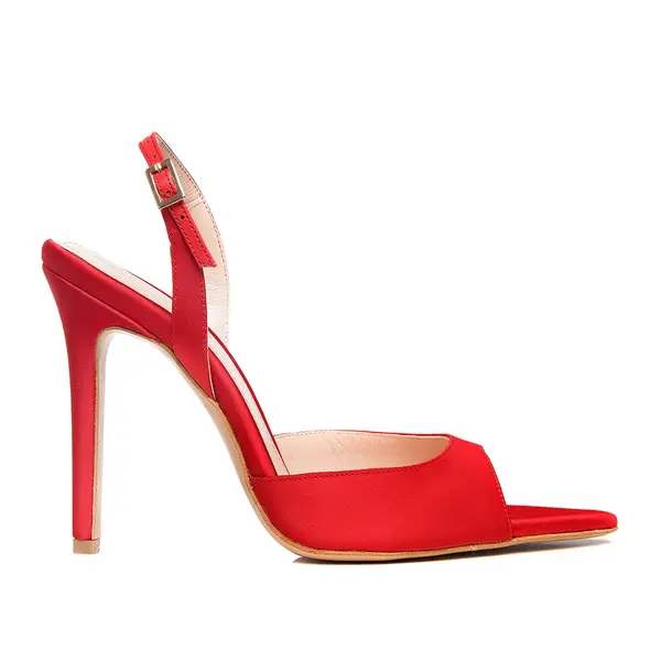 Sandale Vicky Satin, Varf Ascutit, Rosu - 34 / 8 cm