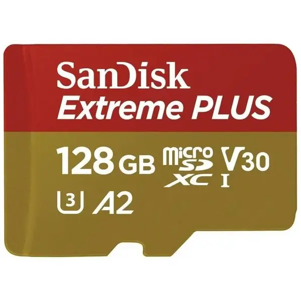 Sandisk Card de memorie SanDisk Extreme Plus SDSQXBD-128G-GN6MA, MicroSDXC, 128 GB, UHS-I U3, Clasa 10, V30 + Adaptor SD