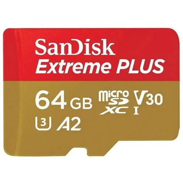 Sandisk Card de memorie SanDisk Extreme Plus SDSQXBU-064G-GN6MA, MicroSDXC, 64 GB, UHS-I U3, Clasa 10, V30 + Adaptor SD