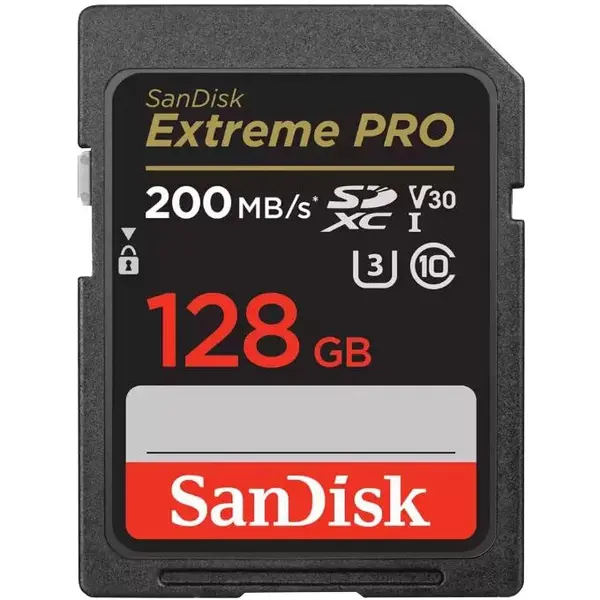 Sandisk Card de memorie SanDisk Extreme PRO 128 GB SDXC pana la 200MB/s & 90MB/s Read/Write speeds, UHS-I, Class 10, U3, V30