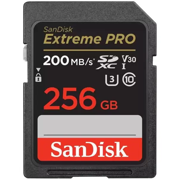 Sandisk Card de memorie SanDisk Extreme PRO 256 GB SDXC pana la 200MB/s & 140MB/s Read/Write speeds, UHS-I, Class 10, U3, V30