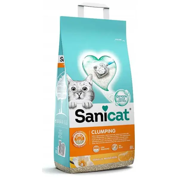 SANICAT Clumping, Vanilie, așternut igienic pisici, granule, bentonită, aglomerant, neutralizare mirosuri, 8l