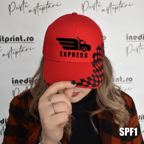 Sapca personalizabila cu LOGO sau TEXT - SPF1 GRAND PRIX, ROȘU CU NEGRU