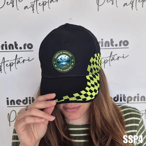 Sapca personalizata pentru adulti cu logo Tabara SSP4 negru cu verde, GRAND PRIX