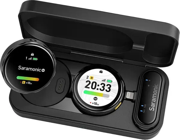 Saramonic BlinkMe U2 Sistem Lavaliere Wireless cu 2 Transmitatoare, Port USB-C si Lightning, Ecran Touchscreen, Carcasa 3000mAh