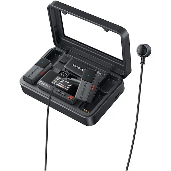SARAMONIC Kit microfon wireless Saramonic Air, 2x microfon, 1x receptor, 2x lavaliere, USB-C, 3.5mm TRS, Carcasa incarcare
