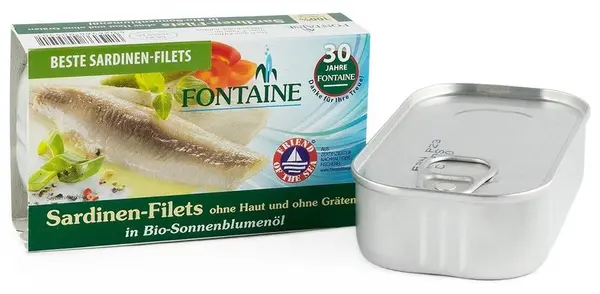 Sardine in ulei de floarea soarelui, eco-bio, 120g - Fontaine