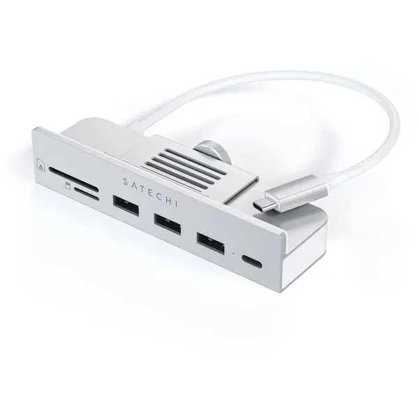Satechi Hub tip clema USB-C Satechi pentru iMac 24inch 2021 / 1x USB-C pana la 5 Gbps,3x USB-A 3.0 pana la 5 Gbps, Micro/SD, Argintiu