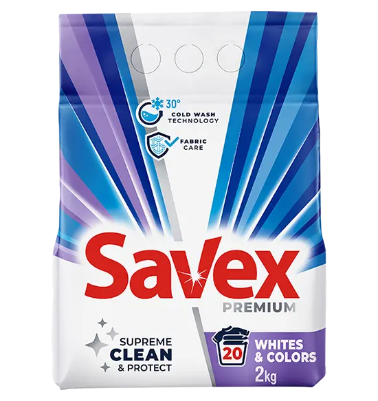 Savex Detergent automat, 2 kg, 20 spalari, Premium Whites Colors