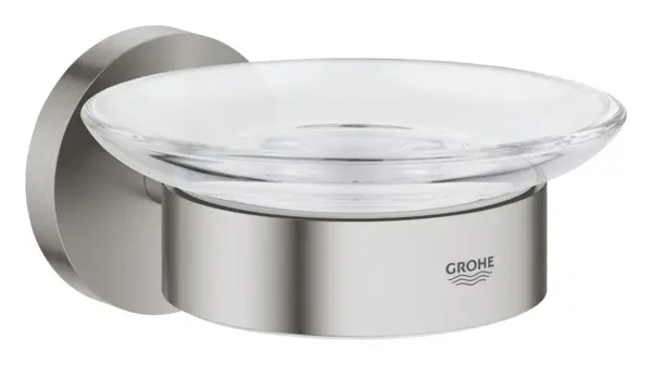 Savoniera Grohe Essentials, pe perete, metal/sticla, mat, otel satinat, 40444DC1