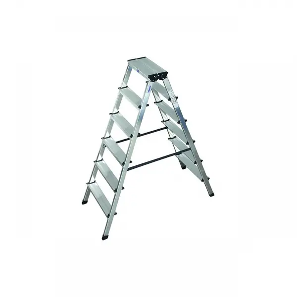 Scara dubla cu trepte pe doua parti din aluminiu, Krause, Monto "Dopplo", 2.85m inaltime lucru, 2x6 trepte, pliabila