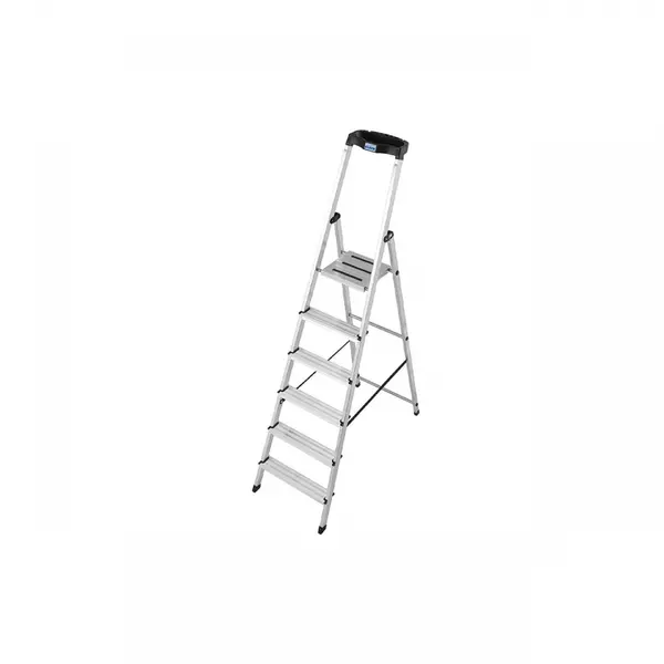 Scara dubla cu trepte pe o parte din aluminiu, Krause, Monto "Safety", 3.25m inaltime lucru, 6 trepte, pliabila