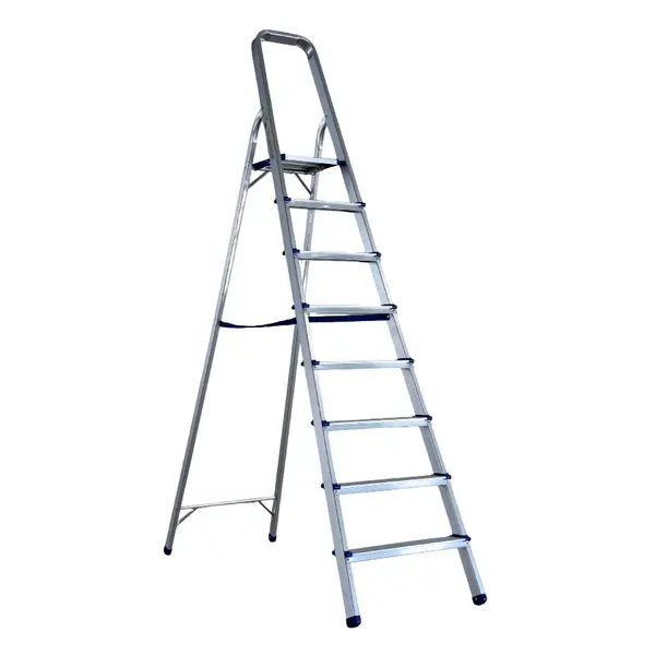 Scara pliabila din aluminiu cu platforma MESTERINO TOOLS MTJL-302-1x8, 8 trepte, 2.1 metri, greutate maxima suportata 150 kg
