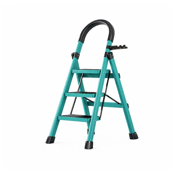 Scara pliabila metalica 3 trepte, DEPOX , antiderapanta, compacta, albastru, 125 cm